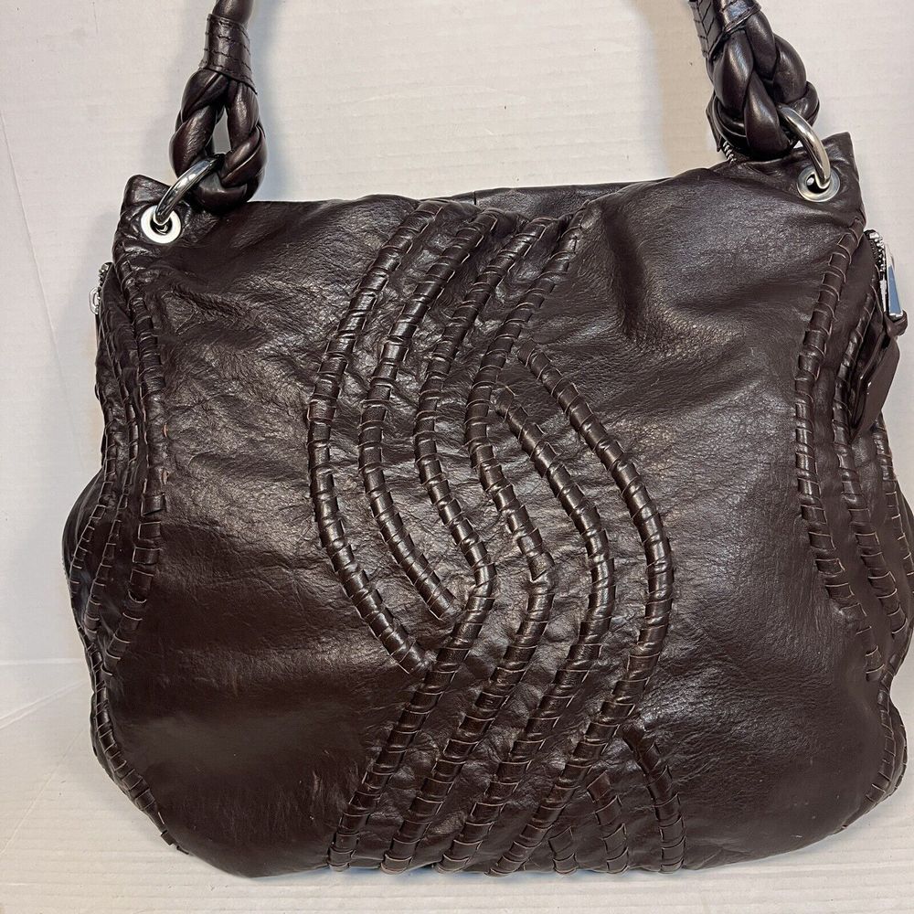 Fenn Wright Manson Dark Brown Braided Leather Shoulder Bag Hobo Handbag